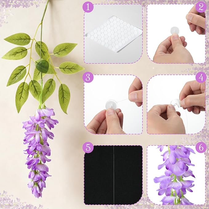 Lyrow 60 Pack Artificial Purple Wisteria Floating Garland, Ceiling Hanging Flower Vines, Enchanted Themed Decorations, Whimsical Party Coquette Aesthetic Fairy Room Decor, Garden Wedding Wall Decor