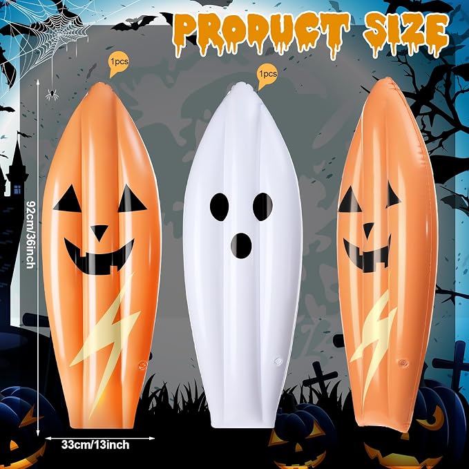 JellyArch 2 Pcs Halloween Inflatable Decorations 36 Inch Inflatable Trunk or Treat Car Decoration Blow up Ghost Surfboard for Halloween Holiday Pool Beach Party Decor