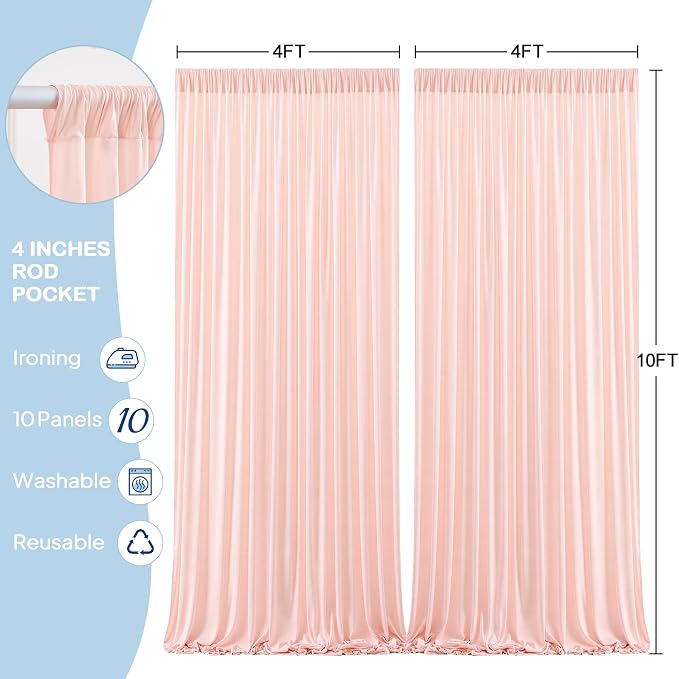 10 Panles Pale Pink Backdrop Curtains - Wrinkle Free Fabric Backdrop Curtain for Photoshoot,10ft Wedding Party Photo Backdrop Drapes for Birthday Baby Shower Photography Stage Background Decorations