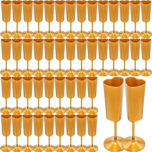 Valentines Day Heart Shaped Wine Glass 6 OZ Elegant Plastic Reusable Wedding Champagne Flutes Galentines Party Acrylic Wine Colored Cups Mimosa Cocktail Toasting Goblets for Birthday Bridal (Gold,48）