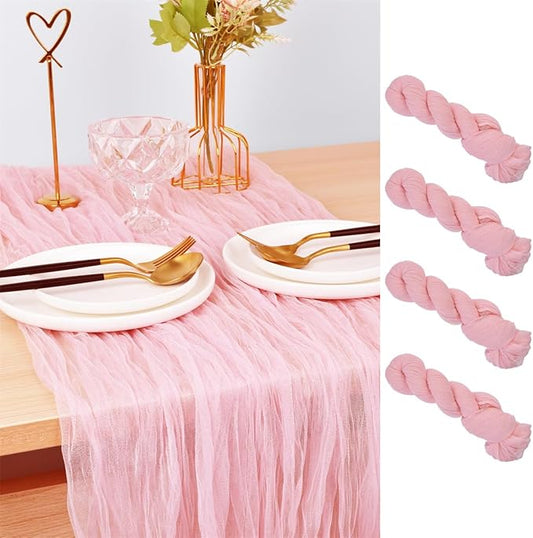 Joanlody Blushing Pink Cheesecloth Table Runner Spring Summer 10Ft Rustic Gauze Boho Cheese Cloth Table Runner for Wedding Bridal Baby Shower Decoration 4 Pack