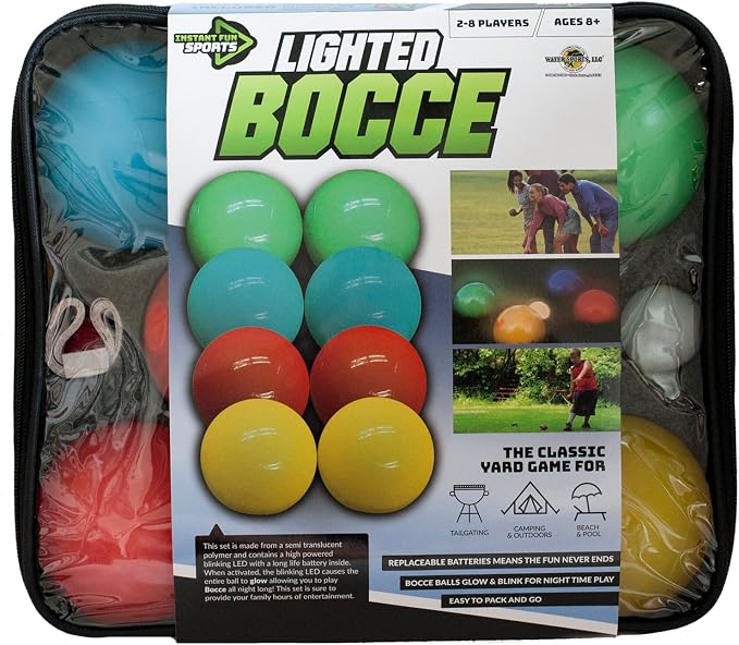 Lighted Bocce Ball Set by Water Sports, Outdoor Glow In The Dark Game for Camping, Parties and Beach Activities, Perfect for Family Game Night, Multiple Colors Medium