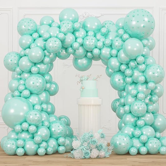 Double Pearl Teal Blue Stuffed Balloons Different Sizes 116Pcs 5/10/12/18 Inch Teal Balloon Arch Kit with Pearl Stickers for Wedding Birthday Baby Shower Ocean Sea Frozen Mermaid Winter Theme Party