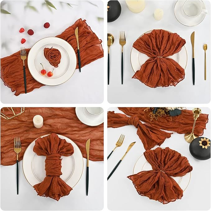 60 PCS Terracotta Gauze Cheesecloth Napkins,20x20 Inch Gauze Napkin Rustic Wrinkled Cheesecloth Napkin Bulk Washable Dinner Table Napkins for Wedding Party Bridal Shower Baby Shower Events Decor