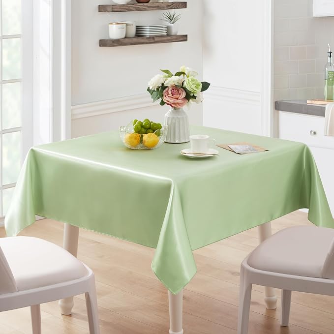 1 Pack Satin Table Cover Rectangle Silkly Soft Table Cloth, Satin Dining Table Cloths for Wedding Banquet Table Decoration, Dining Room, Indoor and Outdoor Use, 60 x 84 Inches, Sage Green