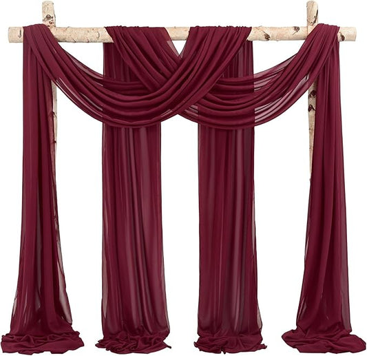 Wedding Arch Draping Fabric,4 Panels 28" x18ft Burgundy Wedding Arch Drapes for Ceremony Sheer Chiffon Fabric Drapes Arbor Drapery Decorations for Reception Party