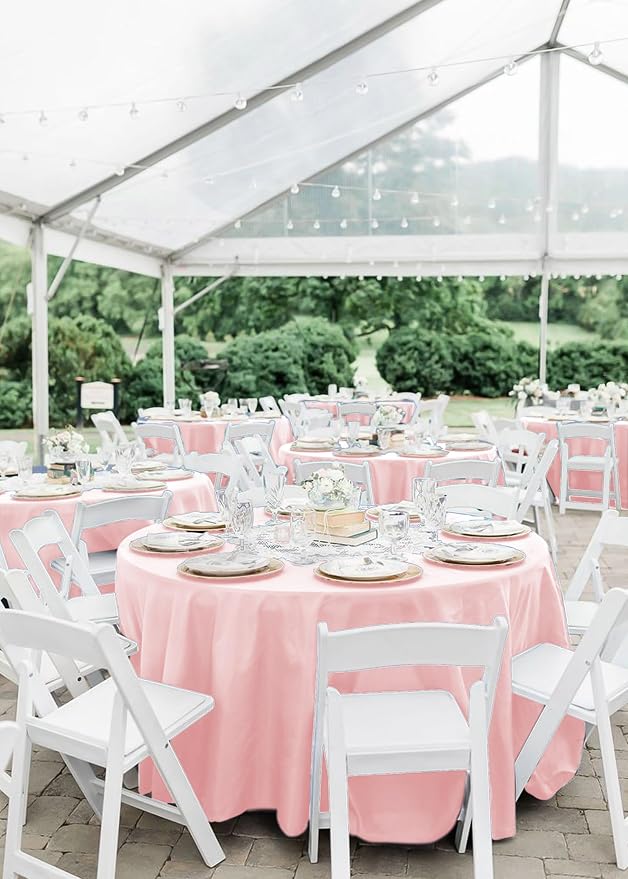 Fani 10 Pack 90 Inch Pink Round Tablecloth, Polyester Fabric, Stain & Wrinkle Resistant, Perfect for 5ft to 6ft Round Tables