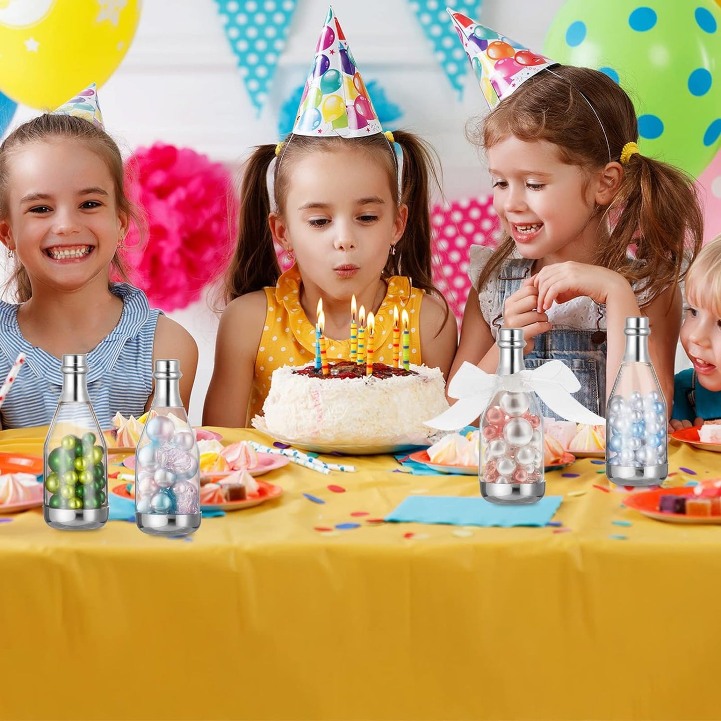 Cunhill 18 Pieces Mini Champagne Bottles Container Bulk Plastic Small Champagne Candy Bottles DIY Favor Mini Candy Jars Wedding Favors for Wedding Bridal Baby Shower Birthday(Clear and Silver)