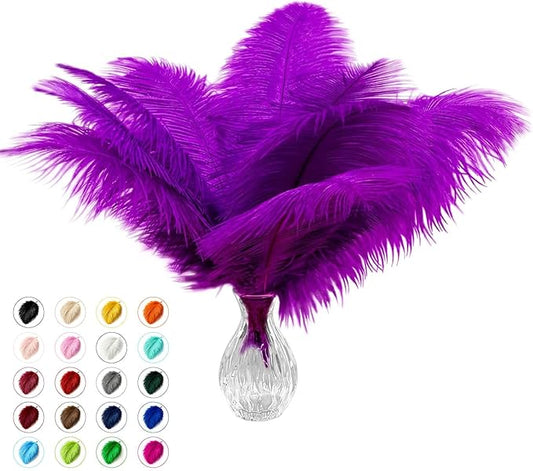 Piokio 40pcs Purple Ostrich Feathers 10-12 inch (25-30cm) Bulk Feathers for Home Decoration and DIY Clothing and DIY Clothes Decoration, Gatsby Decorations