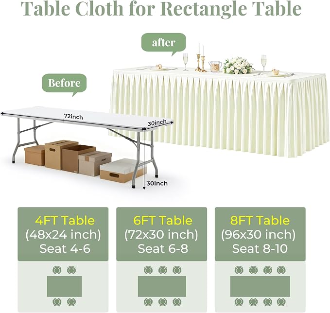 2 Packs Ivory Satin Tablecloths Rectangle 6FT, Glitter Fitted Stretch Table Covers Wrinkle-Free Floor Length Shimmer Table Skirt for Weddings Parties Baby Shower Banquets Vendor Events