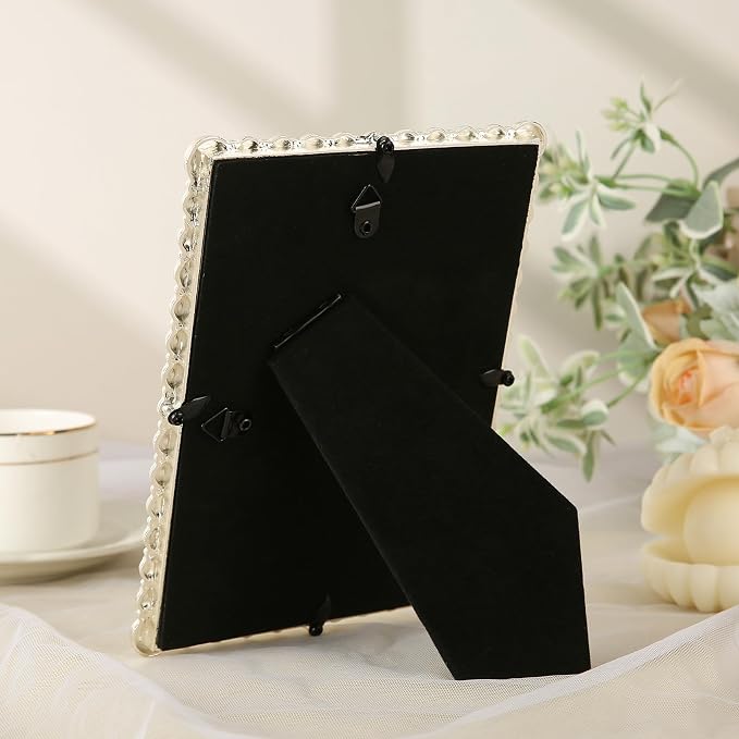 4x6 Picture Frame White Pearl Vintage Wedding Photo Frame with Glass Front | Elegant Art Decor Tabletop or Wall Display for Engagements, Anniversary, Graduation, Birthday Gifts for Women
