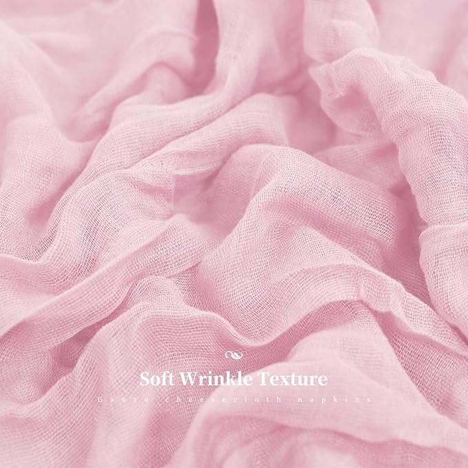 60 PCS Light Pink Gauze Cheesecloth Napkins,20x20 Inch Gauze Napkin Rustic Wrinkled Cheesecloth Napkin Bulk Washable Dinner Table Napkins for Wedding Party Bridal Shower Baby Shower Events Decor