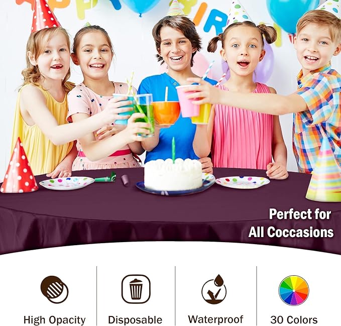 Exquisite Plum Round Tablecloths Plastic Table Cloth Disposable 48 Pack 84" Inch Round Table Cloth Disposable Plum Tablecloths Plastic Tablecloth Indoor/Outdoor Tablecloth Party Supplies
