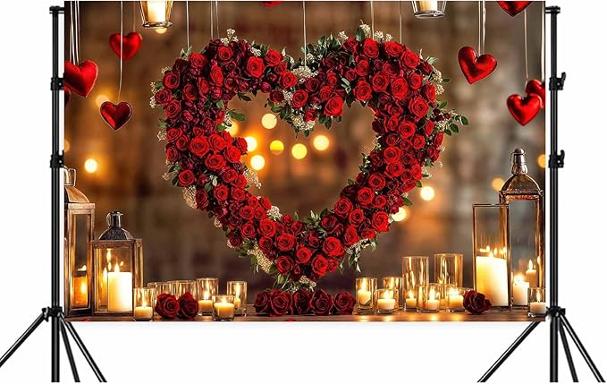 7X5ft Valentine's Day Backdrop Red Love Heart Photography Background, Wedding Bridal Party Background Decor Proposal Confession Backdrop Banner Portrait Photo Studio Booth Props, Red-3