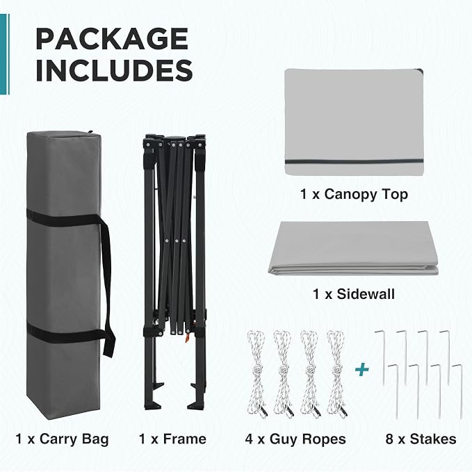 EAGLE PEAK 6x4 Instant Pop Up Canopy Tent with 1 Side Wall Panel, Straight Leg Sun Shelter, Portable Canopy with Carry Bag for Camping, Beach & Sports, Gray