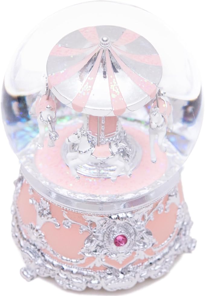 Luxury Silver Carousel Music Box,Carousel Figurine Snow Globe,Elegant Wedding, Romantic Home Décor,Collectible,Anniversary,Birthday, Idea,Plays Castle in the Sky Tune