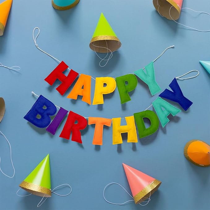 Pre-Strung Happy Birthday Banner - Felt Ball Garland, Rainbow Party Decorations, HAPPY BIRTHDAY Garland, Personalized Birthday Sign for Birthday Decor, Party Decor, Photo Prop (Rainbow Themed Happy Birthday Banner)