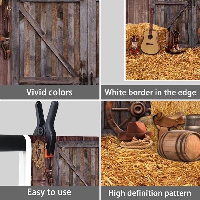 Western Backdrop 10x10ft for Western Party Decor&Photography | Thicker Vinyk Clear Image Vintage Farm Wooden Door Barn Wild West Rodeo Banner for Large Western Theme Birthday Party Decor