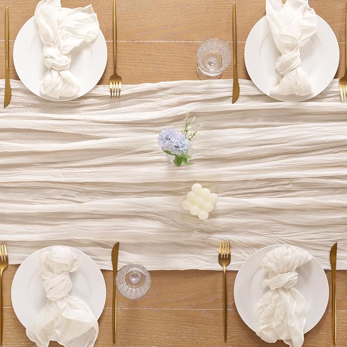 Ivory White Cheesecloth Table Runner 12pcs Mother's Day 10FT Boho Rustic Sheer Gauze Cheese Cloth Table Runner 35x120 Inch for Spring Wedding Bridal Baby Shower Birthday Home Decor