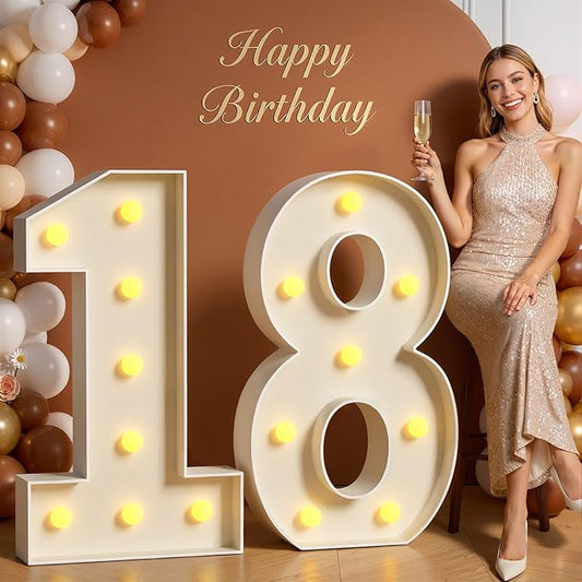 Tongjoy 3FT Marquee Numbers Large Light Up Numbers for 18th Birthday Decoration, Light Up for 18 Years Old, Anniversary Party Decor Birthday, Pre-Cut Foamboad DIY
