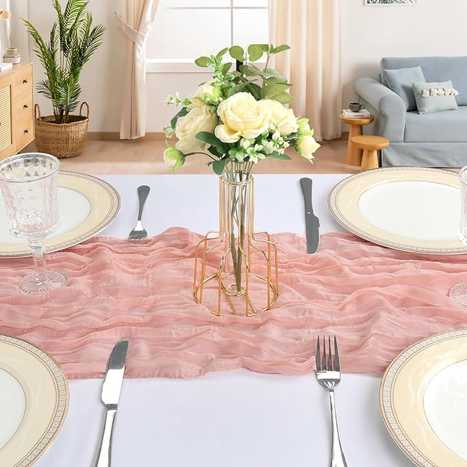 12 Pack 10FT Blush Pink Cheesecloth Table Runner 120 Inch Long Gauze Rustic Boho Spring Cheese Cloth Table Runner Sheer Fabric Decorations for Holiday Party Wedding Banquet Bridal Baby Shower Décor