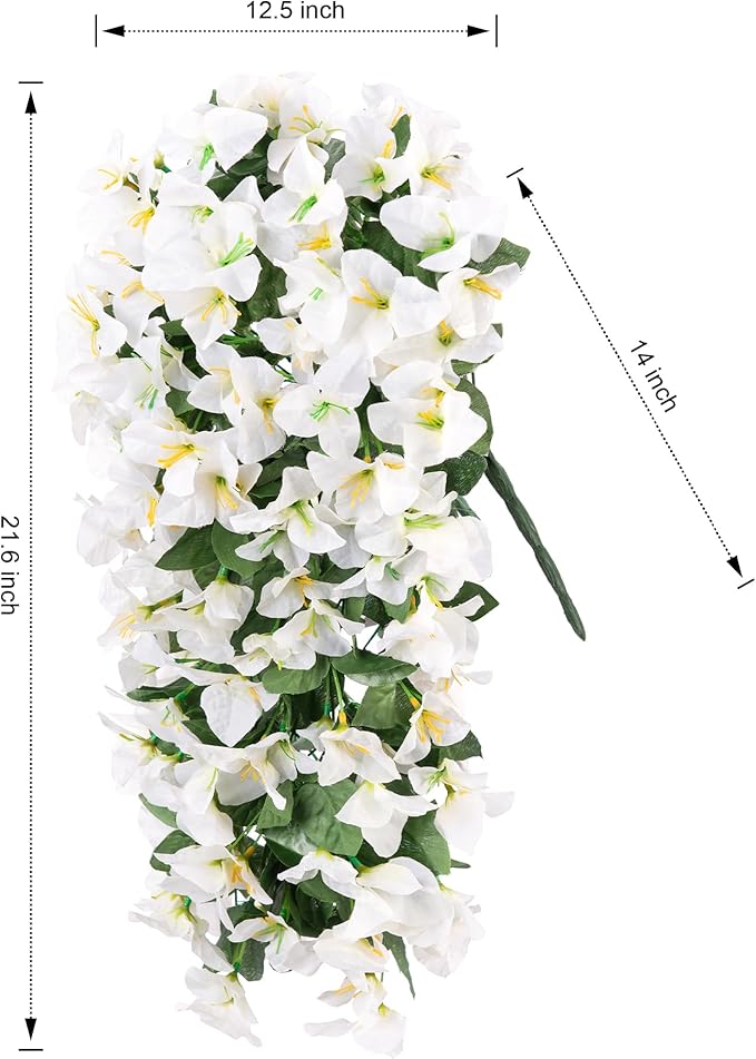 Faux Bougainvillea Artificial Flowers for Outdoors Fake Plants Outside Decoration, 2 PCS White Faux Flowers UV Resistant Look Real Silk Long Trailing Vines for Front Door Porch Planter Patio Garden