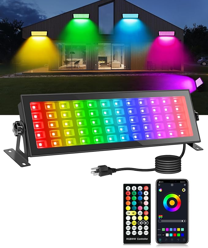 RGB Stage Light Bar, 120W 180LEDs RGBCW Smart Stage Wash Light Bar with Remote and APP Control, IP66 Waterproof RGB Color Changing DJ Light Bar for Garden Party Events Festivals Stage Lighting