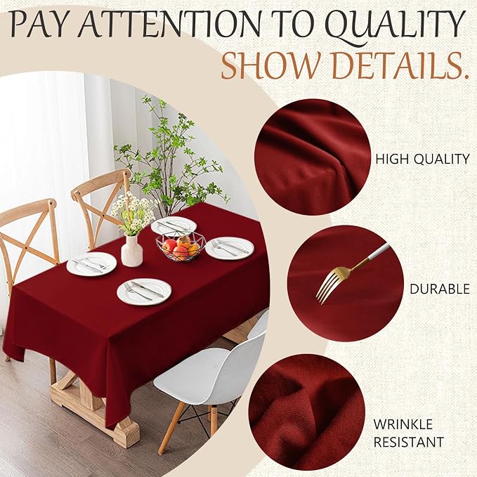 70x120 Table Cloth - 6 Pack Rectangular Black Washable Stain and Wrinkle Resistant Polyester Table Cover for Dining Tables, Various Parties and Camping (Red)