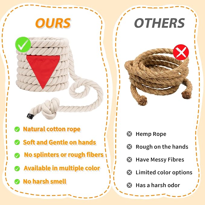 Tug of War Rope for Kids & Adults - 1in x 45ft Soft Cotton Outdoor Pulling Rope with Flag for Team Building Activities Field Day Family Reunions Birthday Parties Camping Games - Beige