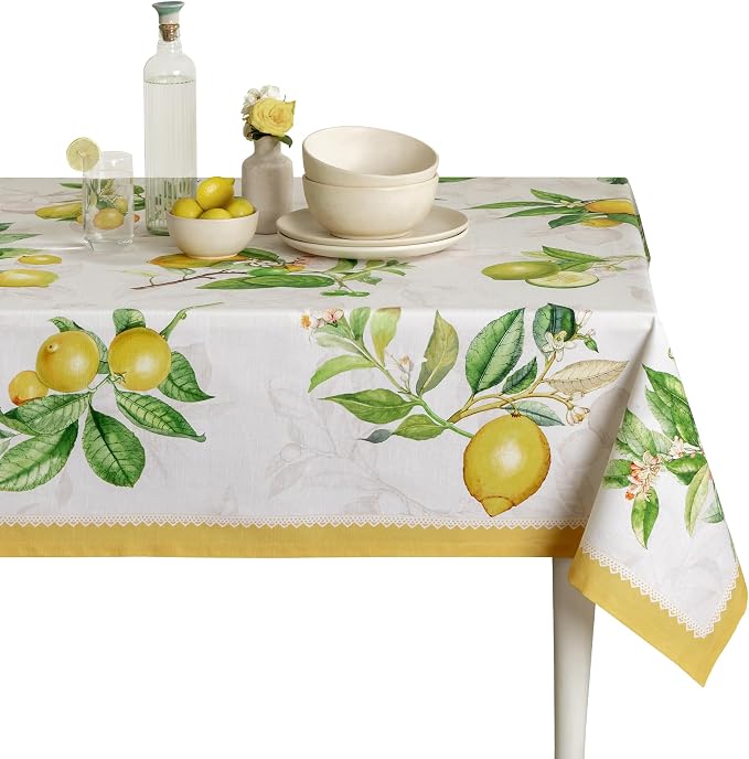 Maison d' Hermine Table Cloth Rectangle Table 100% Cotton 70 x 108 Inches Tablecloth Reusable Decorative for Dining Kitchen Room Farmhouse Party Home Hotel Restaurant Spring Summer - Limoncello