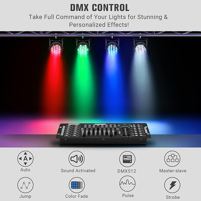 36LEDs RGB Stage Par Lights - OPPSK 36W Sound Activated Multi Modes - Remote DMX Control - Corded Electric - Uplights for Events DJ Music Dance Party Wedding Church Bar Club Stage Lighting (4Pack)