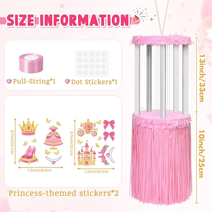 WERNNSAI Princess Spinning Piñata - Spinning Piñata with Pull String, DIY Stickers, Girl Piñata for Princess Birthday Party Decorations Summer Party Carnivals Games Supplies (13" x 7.9" x 7.9")