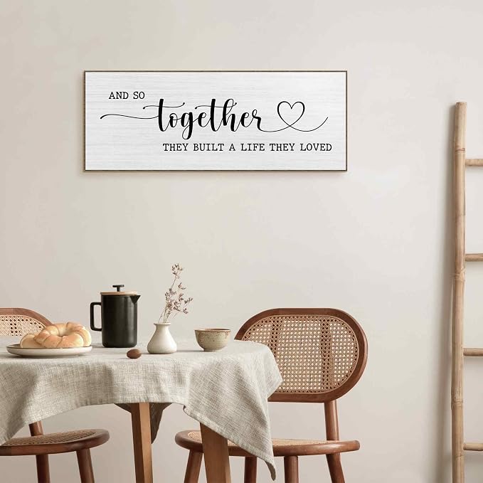 TLESKE And So Together They Built A Life They Loved Sign Large Wall Art Decor Framed 15x40, Above Bed Over Bed Canvas Wall Art Decor Print for Couples Bedroom, Rustic Bedroom Love Signs Wall Picture
