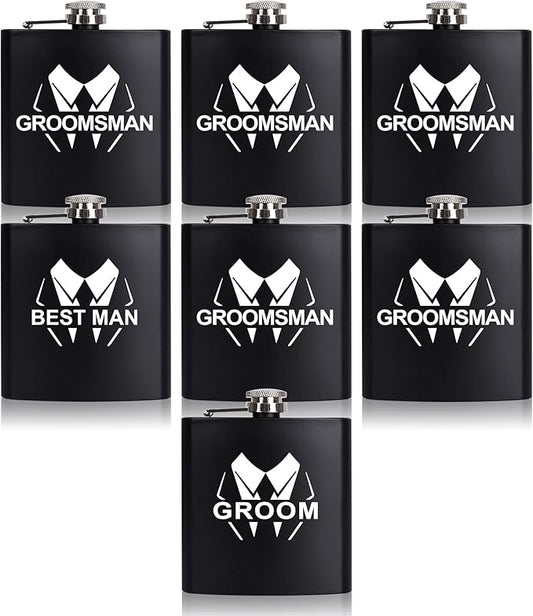 TEAM GROOM Groomsmen Gifts Hip Flasks for Liquor for Men 7 Pcs Grooomsmen proposal Bachelor Party Favors(LJ-B)