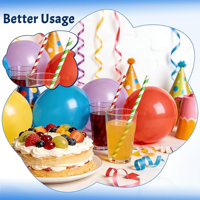 100PCS Biodegradable Paper Straws Bulk, Assorted Rainbow Colors Striped Drinking Straws for Juice, shakes, Cocktail, Coffee,Soda, Milkshakes, Smoothies,Celebration Parties and Arts Crafts Projects