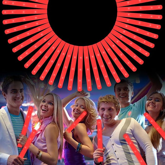 Foam Glow Sticks Bulk, 40 Pack Red Light Up Foam Sticks 3 Modes Flashing, Glow Party Supplies for Valentine's Day, Wedding,Raves, Carnival, Concert, 4th of July, Halloween, Christmas