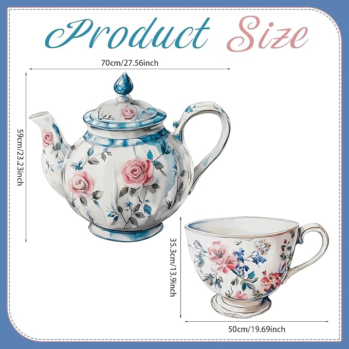 2 Pcs Large Wonderland Tea Party Decoration 23'' x 27'' Wonderland Garden Yard Sign Life Size Teapot Teacup Cardboard Cutout Stand Vintage Photo Prop for Birthday Wedding Bridal Shower Decor