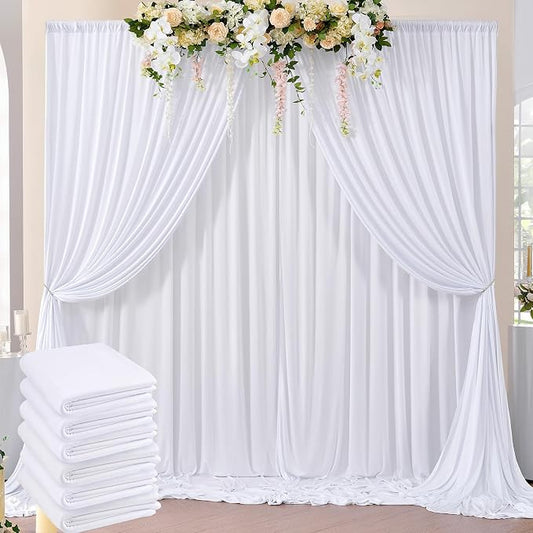 30 ft x 10 ft Wrinkle Free White Backdrop Curtain for Parties, Polyester Photo Backdrop Drapes 6 Panels 5x10ft Curtains for Weddings Birthday Party Photography Background Baby Shower