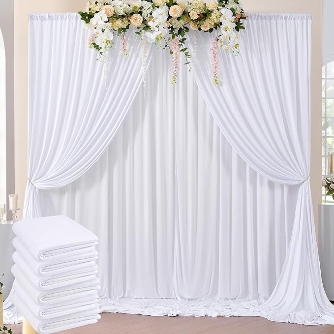 30ft x 8ft Wrinkle Free White Backdrop Curtains for Parties, 6 Panels Thick Polyester Photo Backdrop Drapes for Weddings Birthday Photography Background Curtains