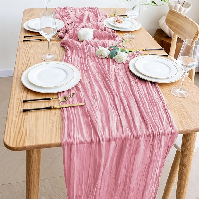 Wokceer Cheesecloth Table Runner 3Pack 10FT Pink Boho Gauze Cheese Cloth Table Runner for Party Long Rustic Sheer Table Runners for Baby Bridal Shower Wedding Easter Table Decor