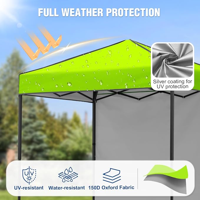 6x4 Pop Up Canopy Tent with One Wall Panel, Instant Portable Beach Canopy, Outdoor Tent with Carry Bag for Camping, Sports, Tailgating, Events, Neon Green