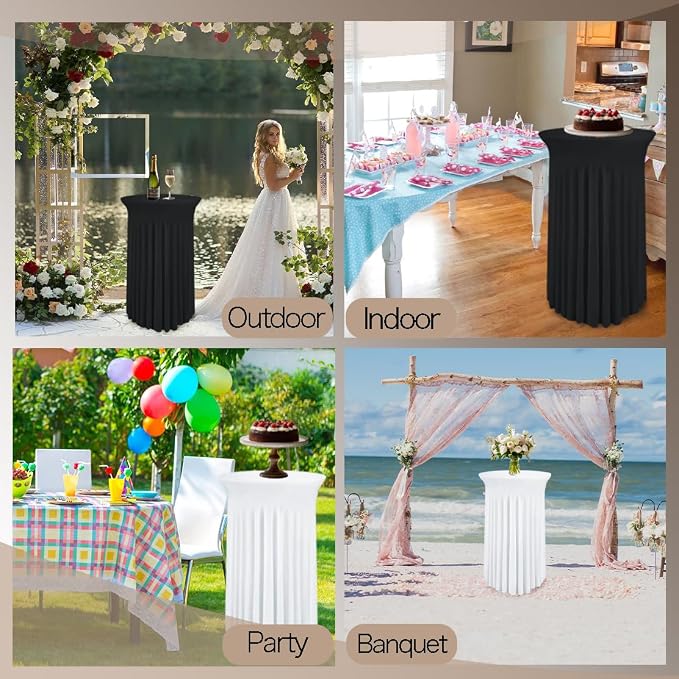 WJWHQ 5 Pack Round Spandex Cocktail Tablecloths with Skirt - Stretch Table Covers for High Top Bar, Wedding, Party, Banquet (White, 32 x 43 Inch)