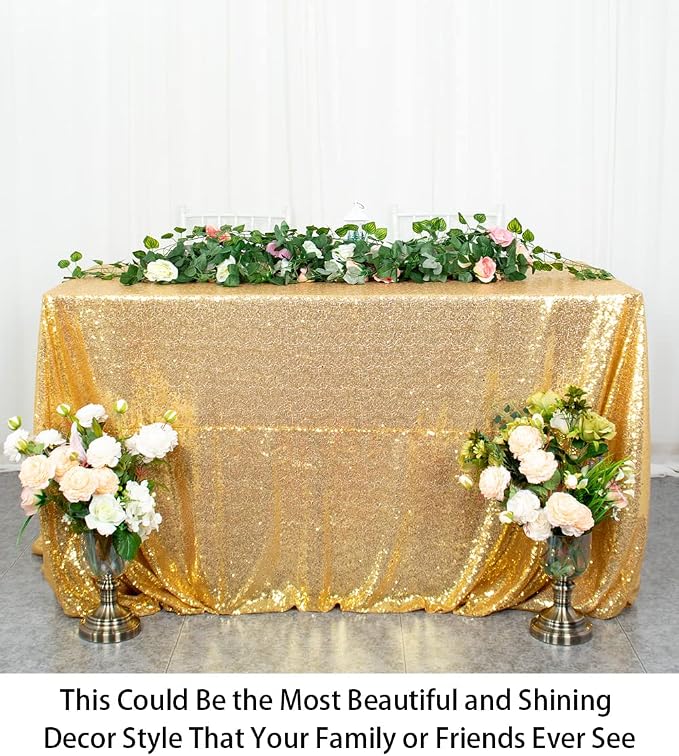 ShiDianYi Gold 60x102-Inch Sequin Rectangular Tablecloth Popular Bridal Dress Table Cloth,Fashion Tablecloth Overlay