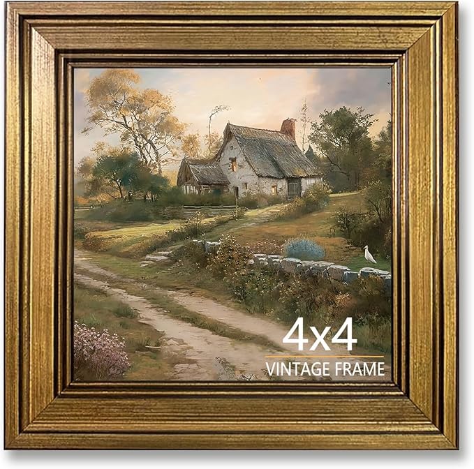 4x4 Picture Frame Vintage Gold for Tabletop & Wall Mount | 4 x 4 Photo Frame for Living Room, Bedroom, Office Décor & Father's Day Graduation Wedding Gift