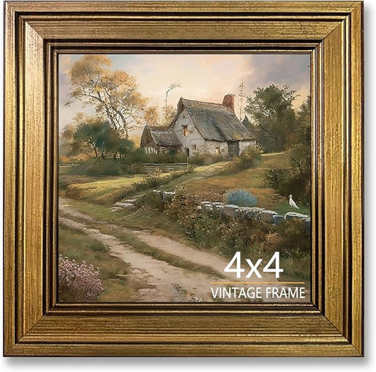4x4 Picture Frame Vintage Gold for Tabletop & Wall Mount | 4 x 4 Photo Frame for Living Room, Bedroom, Office Décor & Father's Day Graduation Wedding Gift