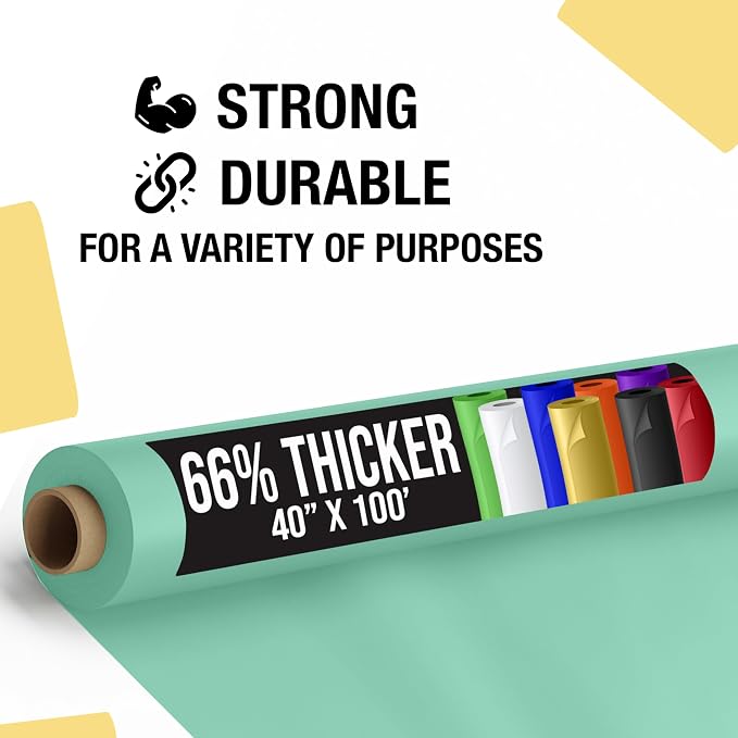 Party Solids 66% Thicker Premium Mint Plastic Table Cover Roll 40" X 100' Table Cloth Plastic Cover Roll Quality Thick Banquet Rolls Disposable Tablecloth Rolls Strong American Based Company