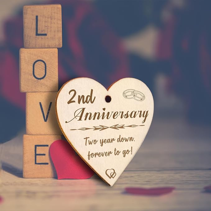 EYITUPC 2 Year Wedding Anniversary Picture Frame Gifts, 2nd Anniversary Frame for Husband Wife Couples (Display Two 4x6)