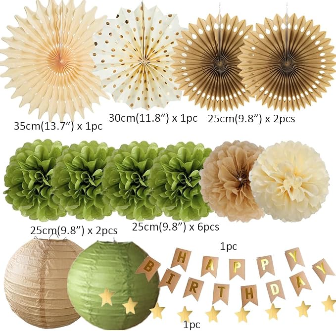 Olive Green and Brown Birthday Decorations Vintage Brown Olive Green Birthday Party Decorations Tan and Beige with Retro Happy Birthday Banner for Women Girls
