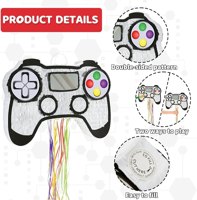WERNNSAI Video Game Piñata - Game Controller Piñata Bundle with Blindfold and Bat for Boys Piñata Gaming Theme Party Decoration Supplies Pull String Piñata for Birthday Party Celebration