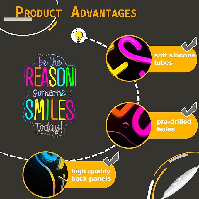 Allball Be The Reason Someone Smiles Today Neon Sign, Motivational Neon Light USB Powered LED Dimmable Inspirational Sign, for Classroom Office Bedroom Living Room Wall Decor(15.7 * 9.8 In)